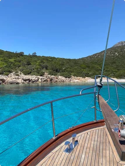 Gulet at anchor in a quiet Aegean bay