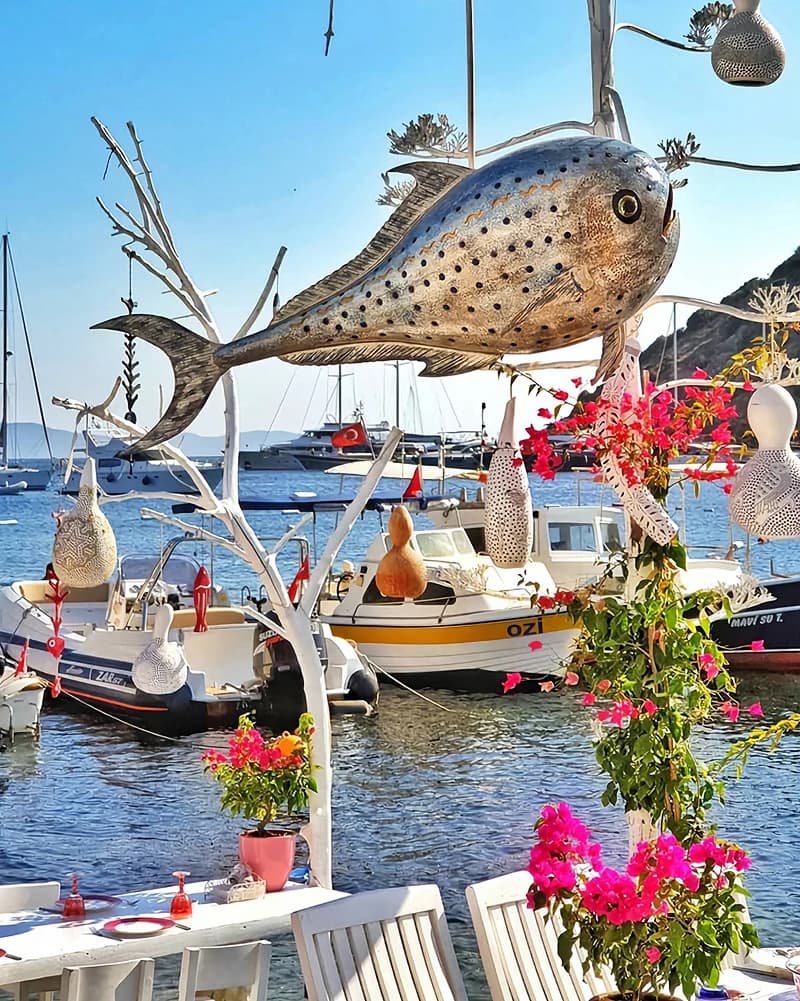 Aegean dining table with a seaside view