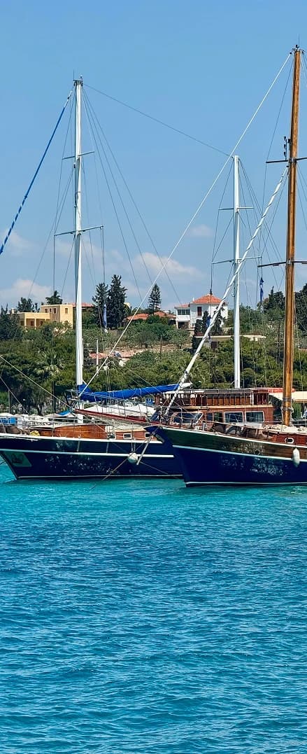 Sailing gulets moored in a peaceful bay