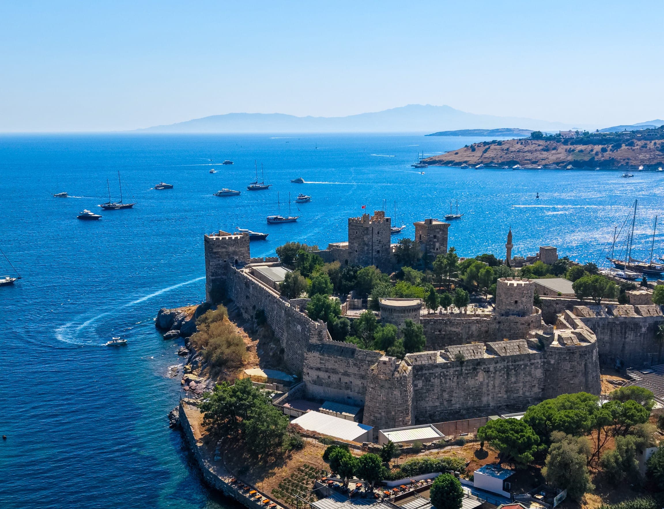 Aerial view of Bodrum Castle looking over the sea