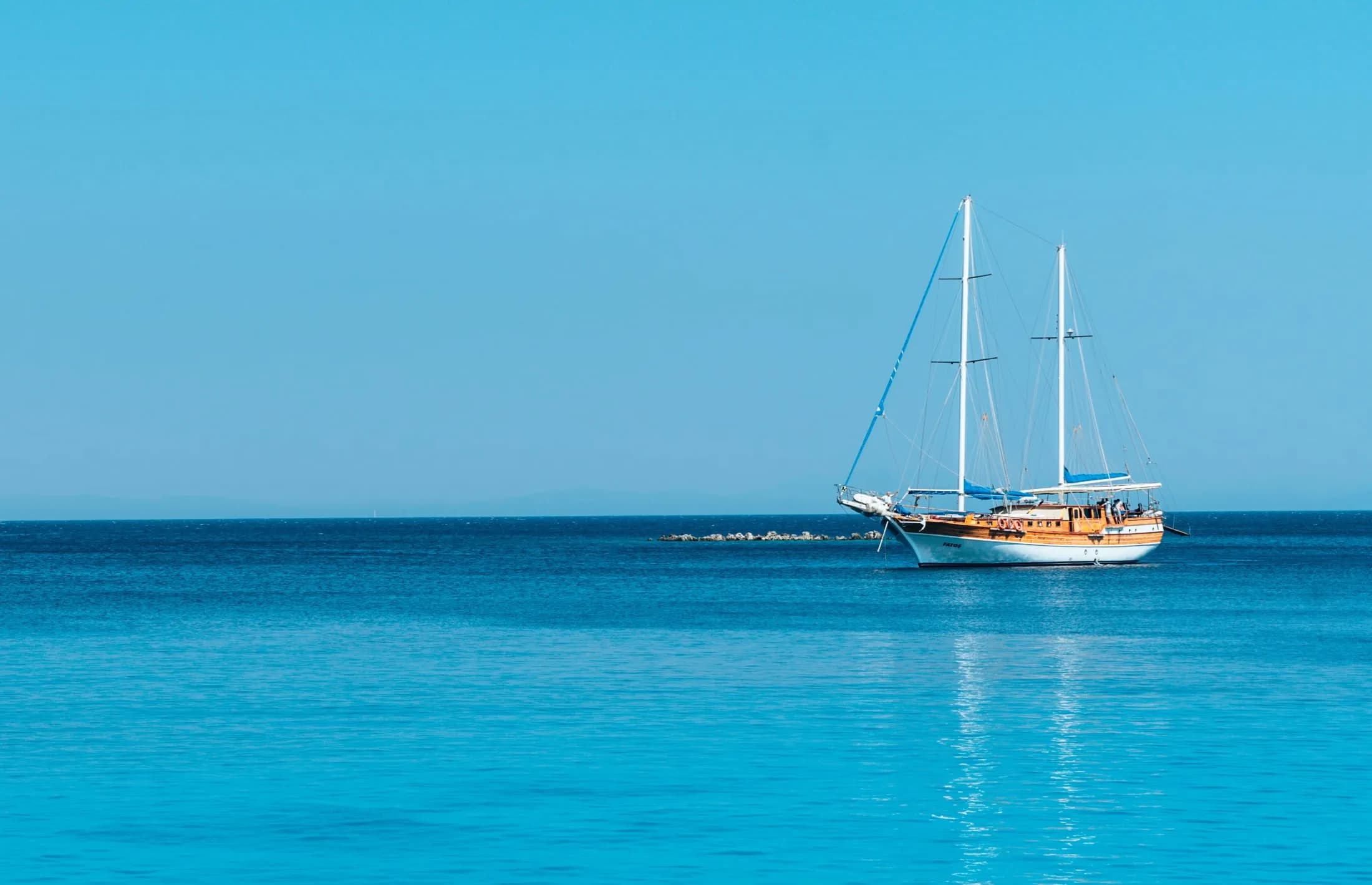 Gulet moored in the Aegean Sea